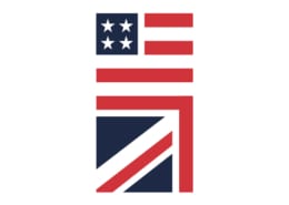 Abstract design combining elements of the American and British flags. Red, white, blue colors with stars and stripes arranged creatively.