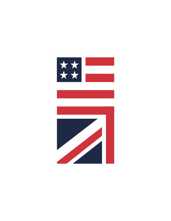 Abstract design combining elements of the American and British flags. Red, white, blue colors with stars and stripes arranged creatively.