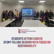 Students at Richmond American University London attended a career story-telling session with a focus on sustainability to learn about the Sustainable Development Goals.