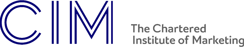 The image displays the logo of The Chartered Institute of Marketing (CIM), featuring stylized letters in blue and green with concentric circles.
