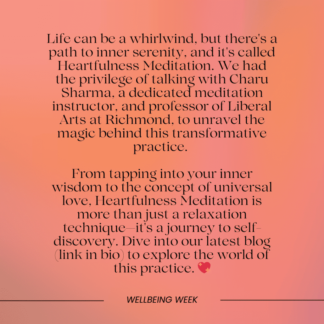 This image contains text promoting Heartfulness Meditation as a method for achieving serenity, describing it as more than relaxation but a journey to self-discovery.