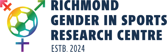 Logo for Richmond Gender in Sports Research Centre, featuring a rainbow-colored football and gender symbols. Established in 2024.