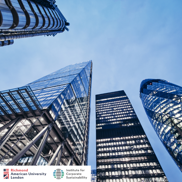 Skyscrapers including The Leadenhall Building and 30 St Mary Axe in London, viewed from below against a clear blue sky.