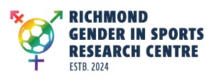 Logo for Richmond Gender in Sports Research Centre, established 2024, featuring a soccer ball with gender symbols in rainbow colors.