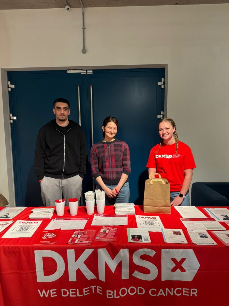 service learning students on campus dkms stem cell swab drive